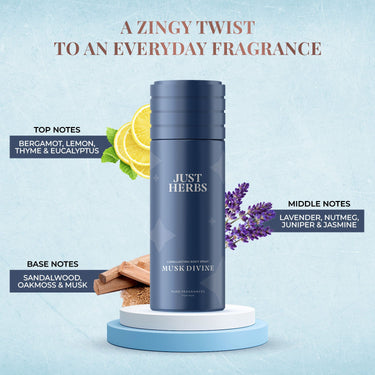 Just Herbs Long Lasting Luxury Deodorant Body Spray for Men and Women Pack of 3